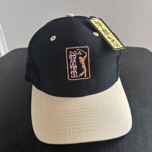 Vintage Ahead PGA Tour Hat Cap Mens Adjustable NWT NEW Official‎ Black / Beige